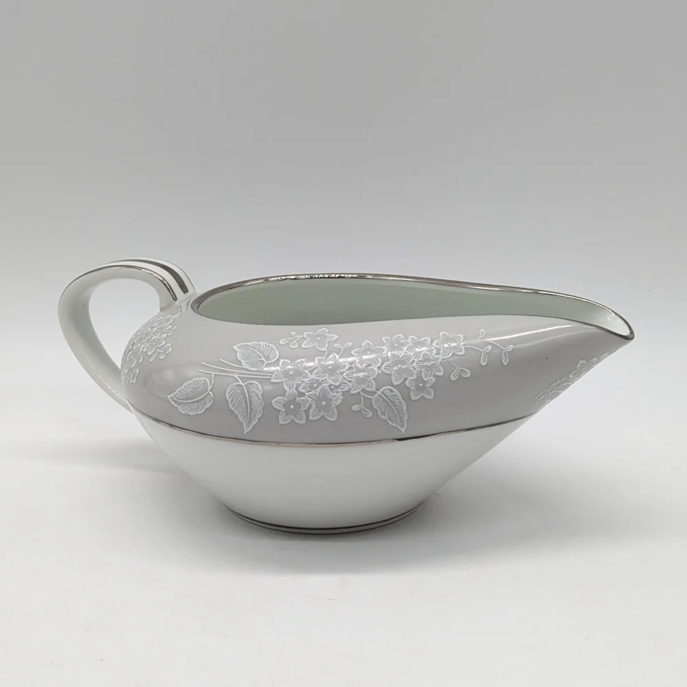 Noritake Sabrina White Grey Silver Floral Ceramic Creamer